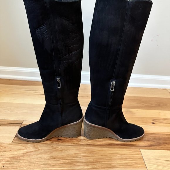 COACH Suede Knee High Boots Shearling Wedge Boots - Size 7B - Picture 1 of 8
